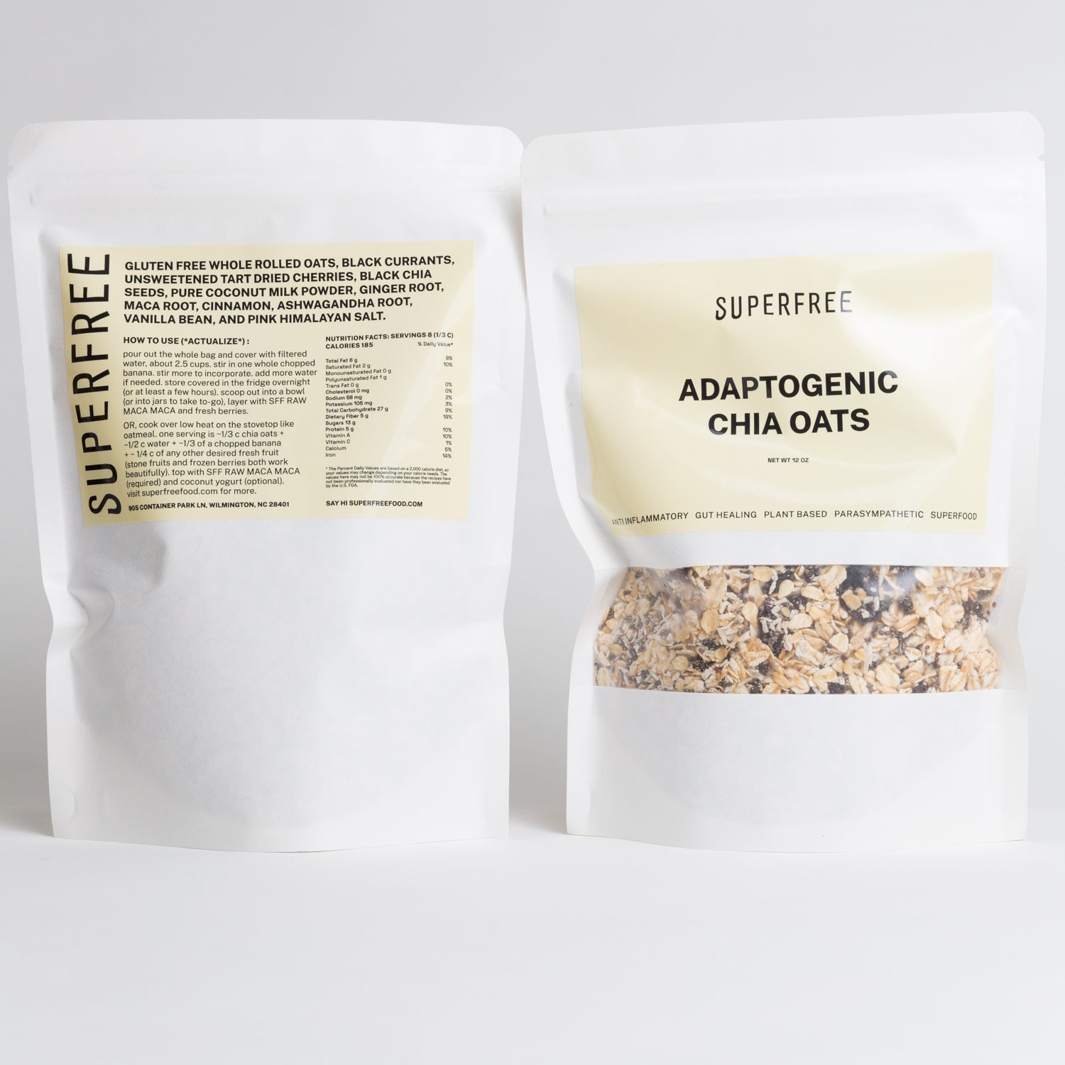 Superfree Adaptogenic Chia Oats front and back