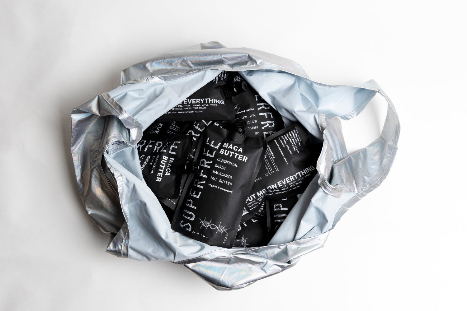 Superfree Maca Butters in a silver bag