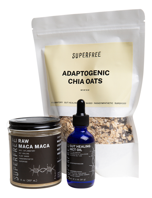 Superfree Baseline Adaptogenic Chia Oats Raw Maca Maca and MCT Oil