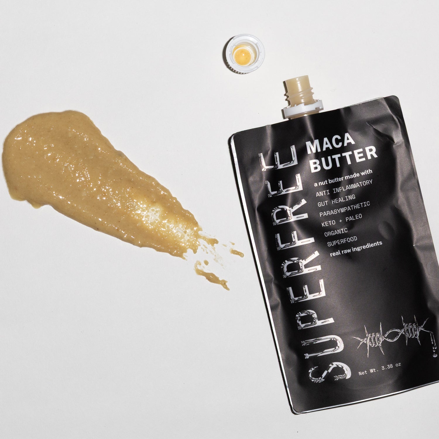 Maca Butter Pouch with maca butter smear